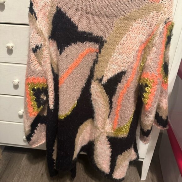 Free People Pink and Black Chunky Knit Cardigan Sweater - Picture 5 of 7